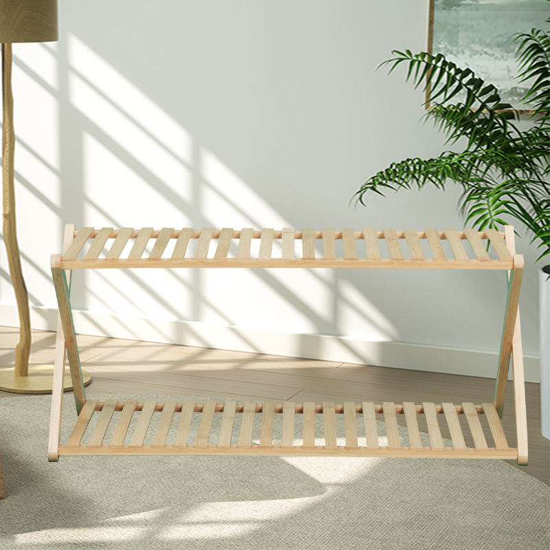 X-shaped two-layer bamboo shoe rack