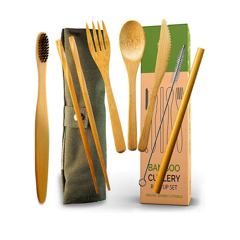 Bamboo disposable knife and fork set