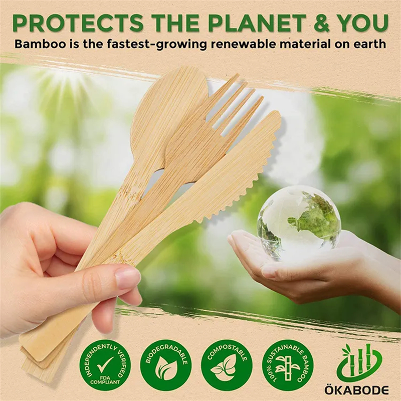 Bamboo knife fork and spoon set