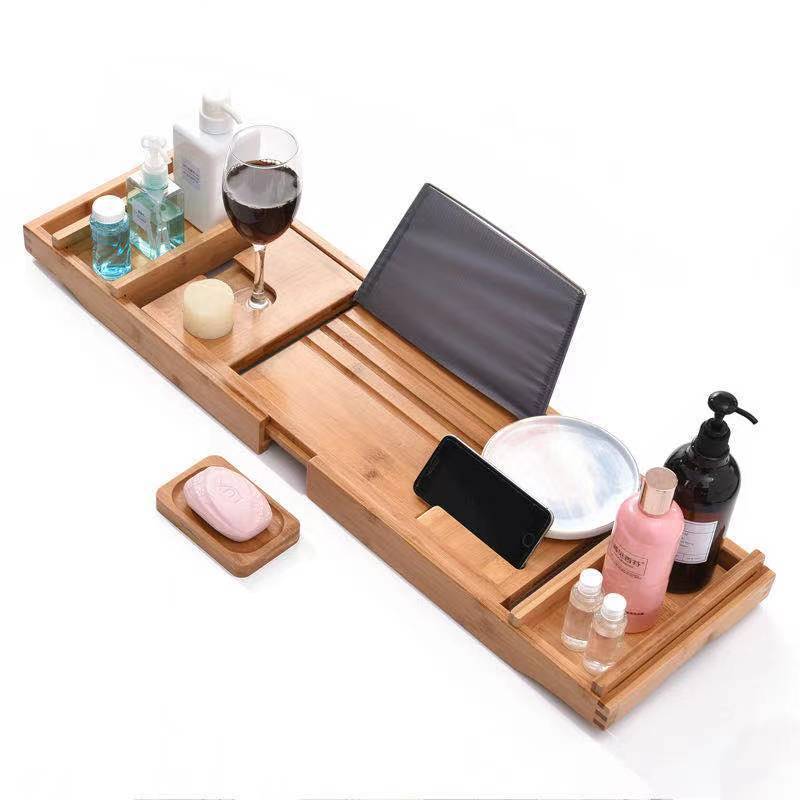 Bathtub Caddy With Wine Glass Holder And Book Stand