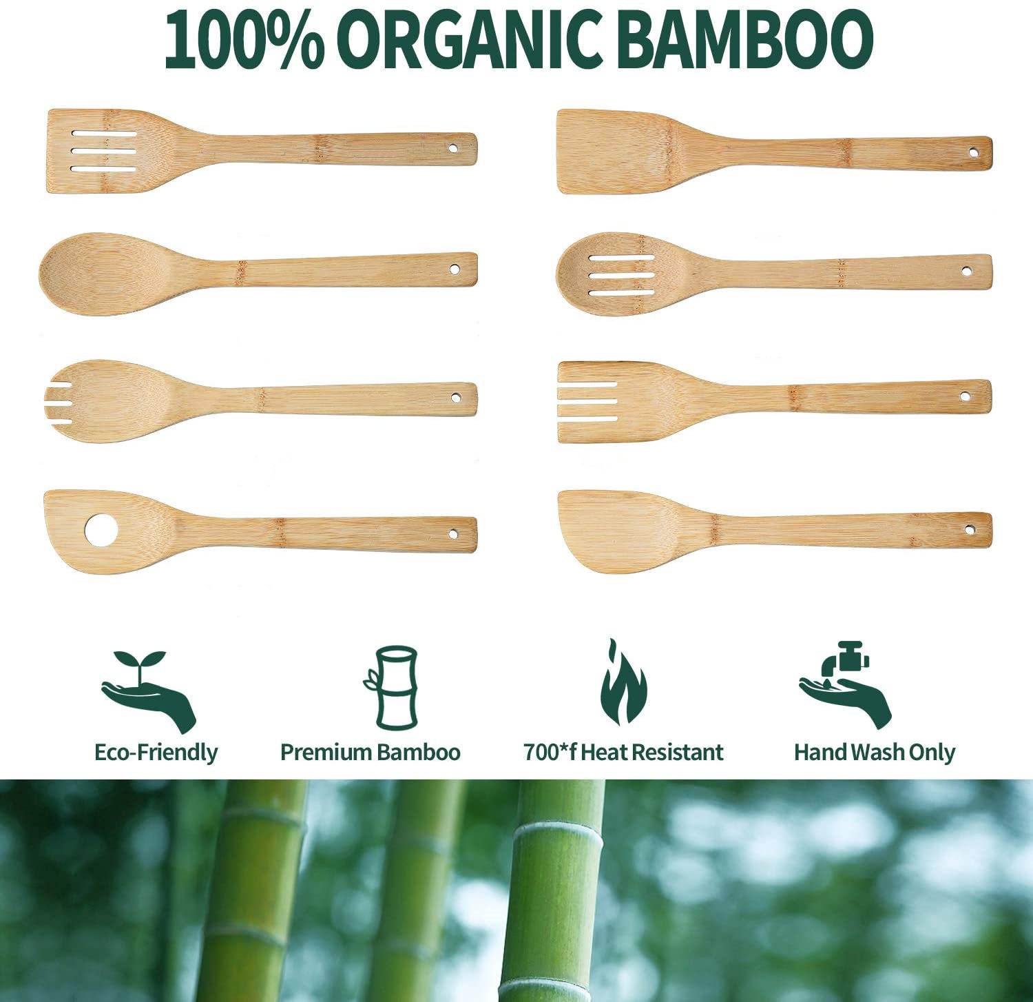 Organic bamboo Kitchen Utensils Set, Spoons & Spatulas