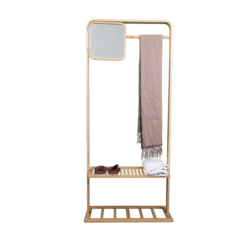 Curved coat hanger with small square mirror